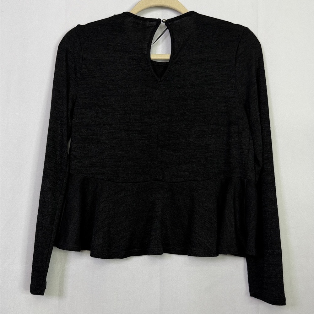 Elegant Lauren Conrad Black Floral Embroidered Women's Peplum Top - Picture 4 of 6